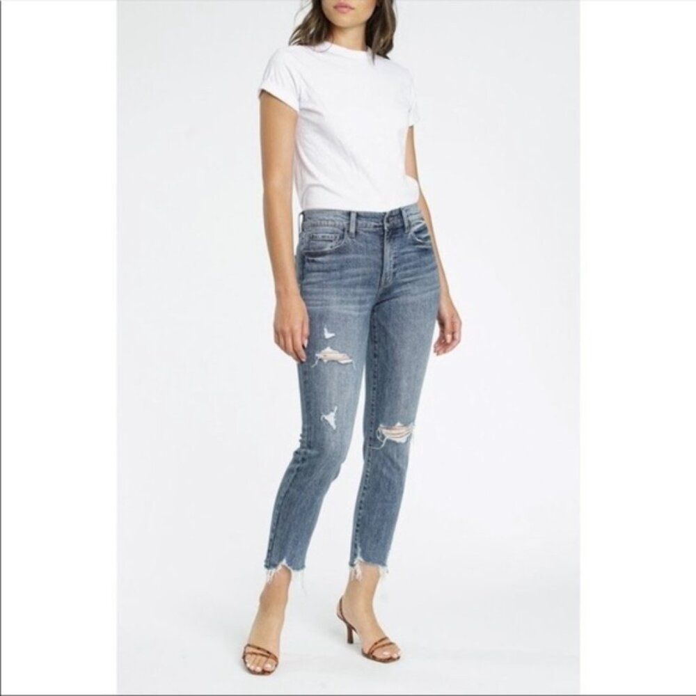 Pistola Monroe Mid Rise Cropped Cigarette Straight Leg Raw Hem Jeans 28